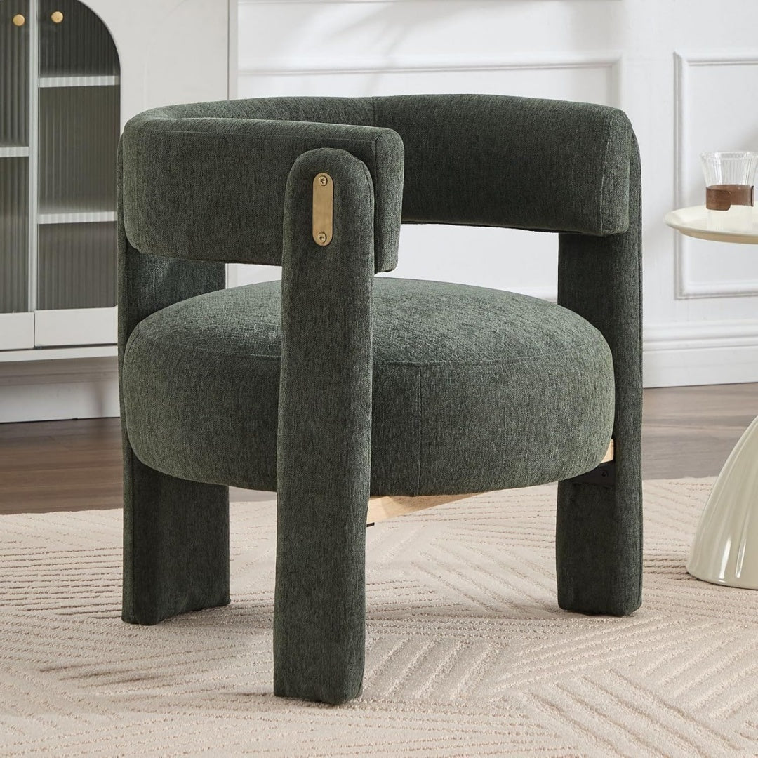 Poltrona confortevole con braccioli rivestimento in tessuto verde