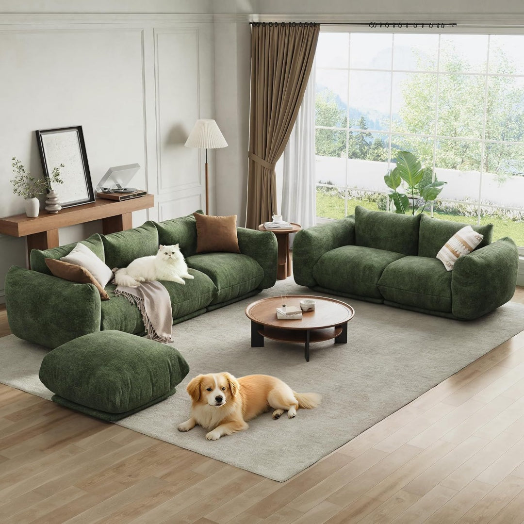 Seduta imbottita modulare in legno massello verde