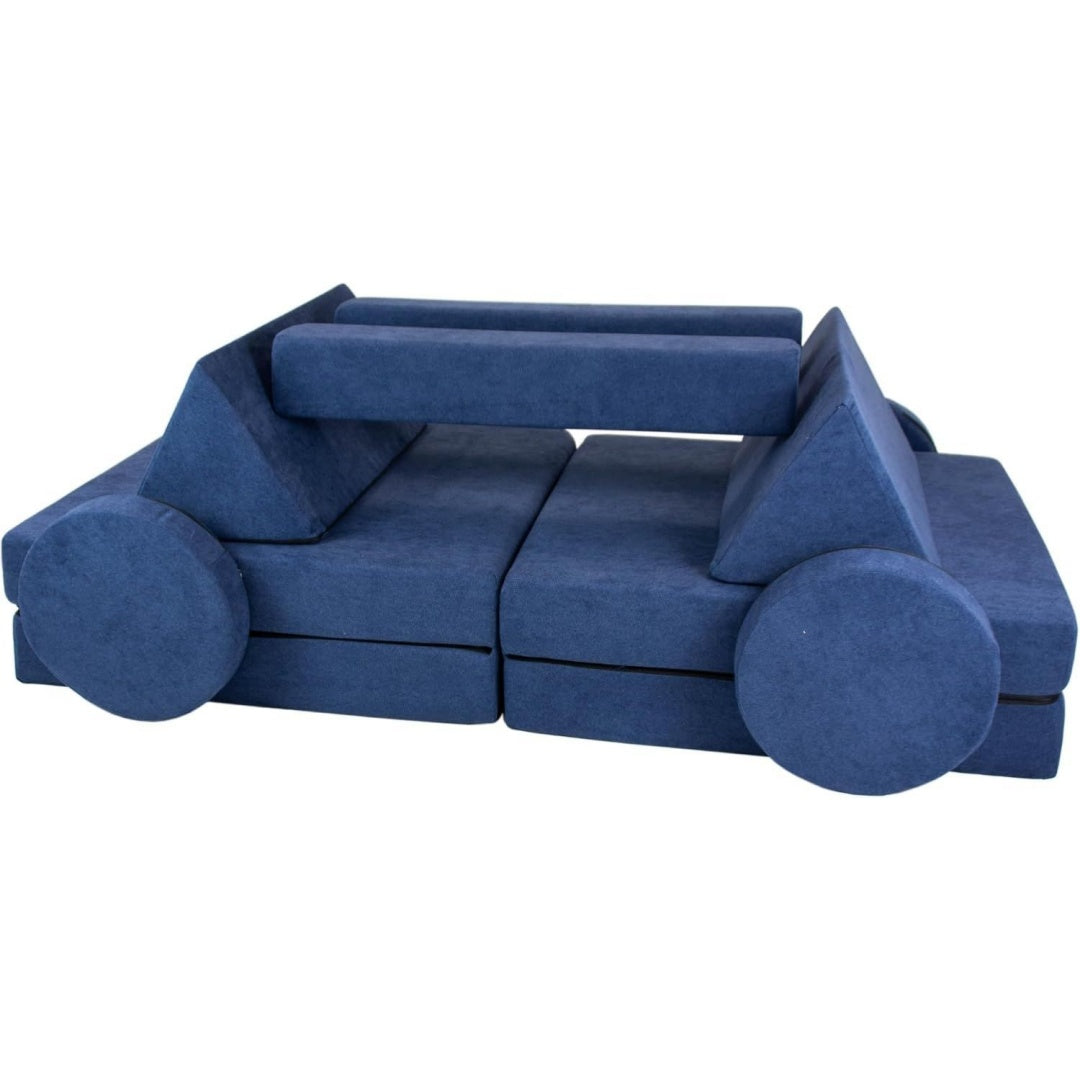 Divano da soggiorno con ante rivestimento in tessuto blu