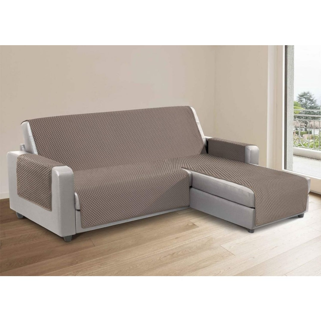 Seduta imbottita beige con braccioli