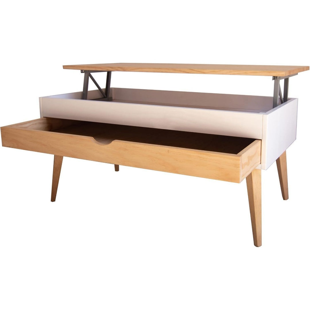 Tavolino da salotto bianco con cassetti stile scandinavo